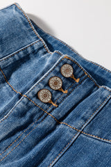 Sail Blue High Waist Button Fly Seamed Raw Hem Flare Jeans Jeans JT's Designer Fashion