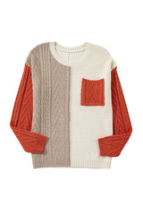 Gold Flame Colorblock Patched Pocket Drop Shoulder Sweater Sweaters JT's Designer Fashion