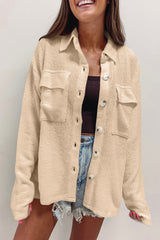 Apricot Solid Color Corduroy Buttoned Long Sleeve Shacket Jackets JT's Designer Fashion