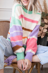 Multicolor Striped Colorblock Drop Shoulder Sweater Sweaters & Cardigans JT's Designer Fashion