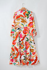 Orange Floral Print Drawstring V Neck Tiered Plus Size Dress Plus Size Maxi Dresses JT's Designer Fashion