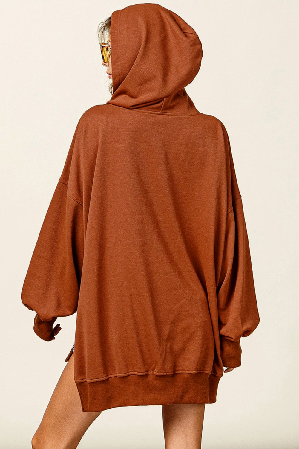 Chestnut V Neck Kangaroo Pocket Oversized Hoodie Sweatshirts & Hoodies JT's Designer Fashion