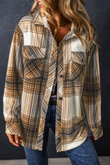 Multicolour Plaid Print Flap Pocket Button Up Shacket Plaid Shackets JT's Designer Fashion