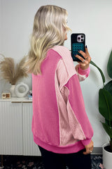 Bonbon Cable Knit Colorblock Exposed Seam Sweatshirt Sweatshirts & Hoodies JT's Designer Fashion
