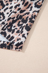 Brown Leopard Print Crew Neck Shift Short T Shirt Dress T Shirt Dresses JT's Designer Fashion