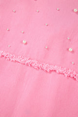Bonbon Pearl Beaded Raw Hem Button Up Denim Jacket Denim Jackets JT's Designer Fashion