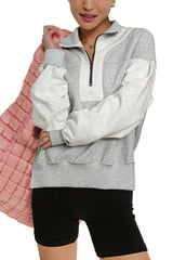 Gray Half Zipper Collared Drop Shoulder Side Slits Sweatshirt Sweatshirts & Hoodies JT's Designer Fashion