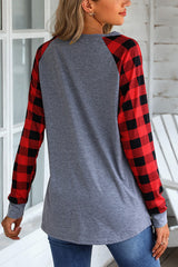 Fiery Red Plaid Raglan Long Sleeve Top Long Sleeve Tops JT's Designer Fashion