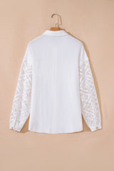 White Cotton Gauze Lace Patchwork Long Sleeve Shirt Blouses & Shirts JT's Designer Fashion