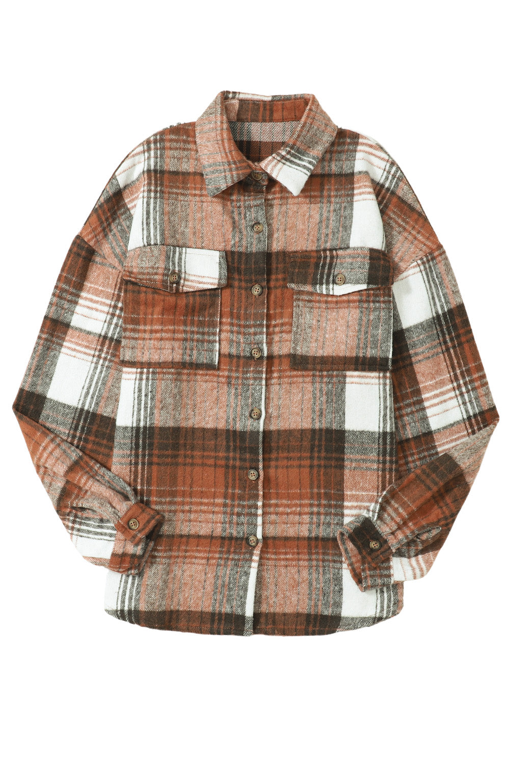 Brown Plaid Flap Pockets Shacket Plaid Shackets JT's Designer Fashion