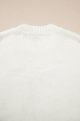 White Embroidered Bow Boots Graphic Drop Shoulder Sweater Sweaters JT's Designer Fashion