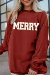 Racing Red MERRY Graphic Corded Christmas Sweatshirt Racing Red 100%Polyester Graphic Sweatshirts JT's Designer Fashion