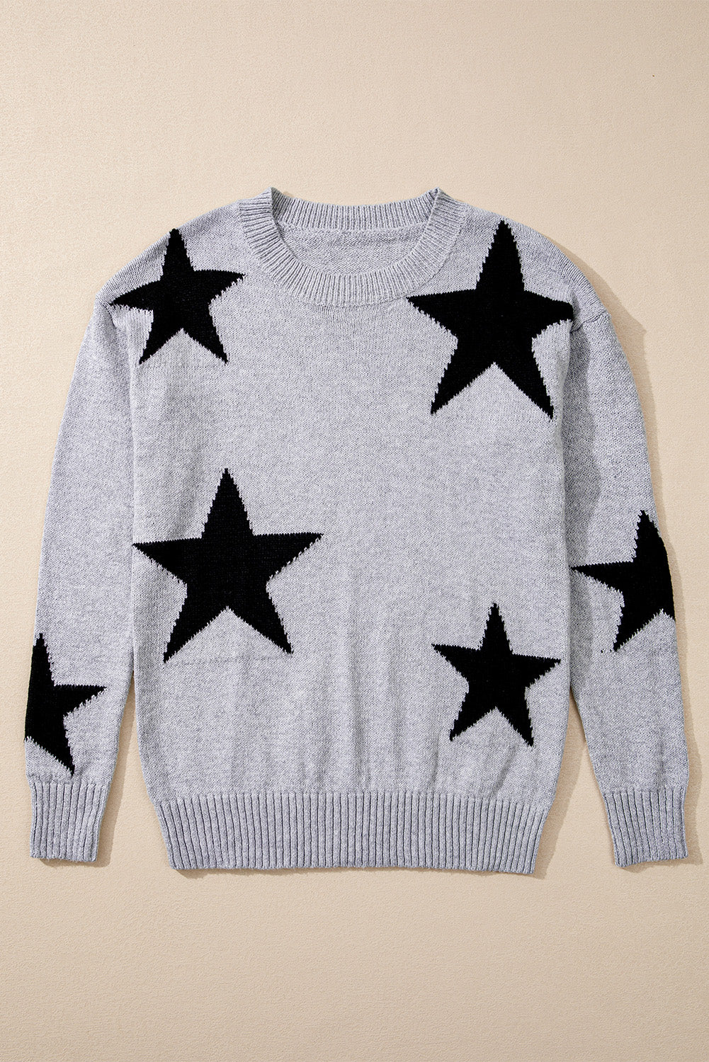 Gray Star Pattern Drop Shoulder Sweater Sweaters JT's Designer Fashion