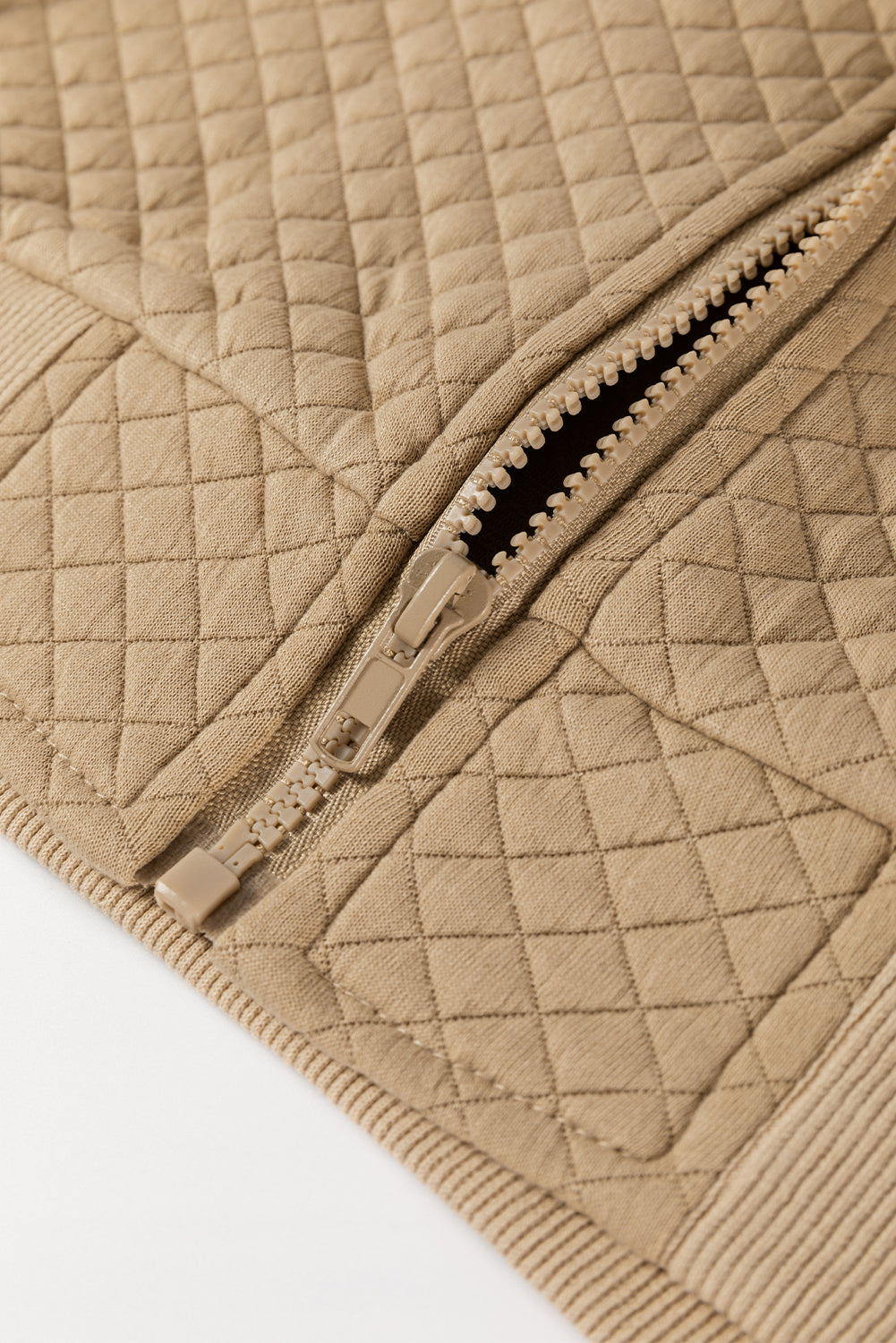 Pale Khaki Solid Geometric Textured Baseball Collar Jacket Jackets JT's Designer Fashion