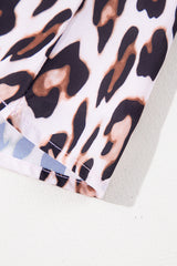 Brown Leopard Tied Front Keyhole Puff Short Sleeve Mini Dress Mini Dresses JT's Designer Fashion