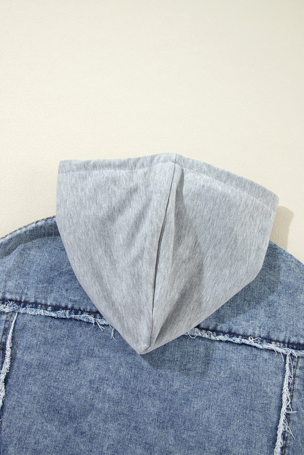Beau Blue Plaid Print Patchwork Hooded Raw Hem Denim Jacket Denim Jackets JT's Designer Fashion