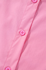 Bright Pink Balloon Sleeve Button Up Mini Shirt Dress Mini Dresses JT's Designer Fashion