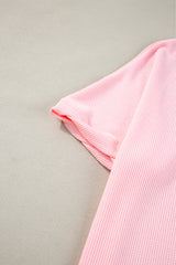 Light Pink Waffle Knit Oversize Tee and Shorts Set Short Sets JT's Designer Fashion