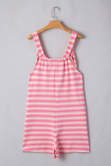 Pink Stripe Knotted Strap Patched Pocket Romper Jumpsuits & Rompers JT's Designer Fashion