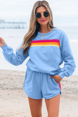 Beau Blue Accent Pullover and Shorts Two Piece Casual Set Short Sets JT's Designer Fashion