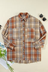 Khaki Plaid Colorblock Patchwork High Low Shacket Plaid Shackets JT's Designer Fashion