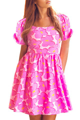 Rose Floral Print Square Neck Empire Waist Flowy Dress Floral Dresses JT's Designer Fashion