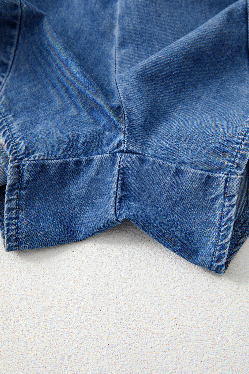 Ashleigh Blue Spaghetti Straps V Neck Belted Ruffled Leg Chambray Romper Bottoms JT's Designer Fashion