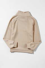 Apricot Asymmetric Buttons Detail High Neck Textured Sweatshirt Sweatshirts & Hoodies JT's Designer Fashion