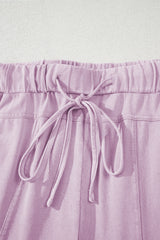 Pink Mineral Wash Exposed Seam Drawstring High Waist Wide Leg Cargo Pants Casual Shorts JT's Designer Fashion