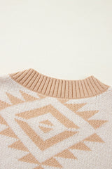 Apricot Plus Size Western Aztec Print Loose Sweater Plus Size Sweaters & Cardigans JT's Designer Fashion