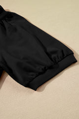 Black Half Zip Puff Sleeve Top and Ruffled Shorts Set Short Sets JT's Designer Fashion
