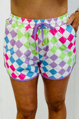 Multicolour Checkered Drawstring Elastic Waist Casual Shorts Casual Shorts JT's Designer Fashion