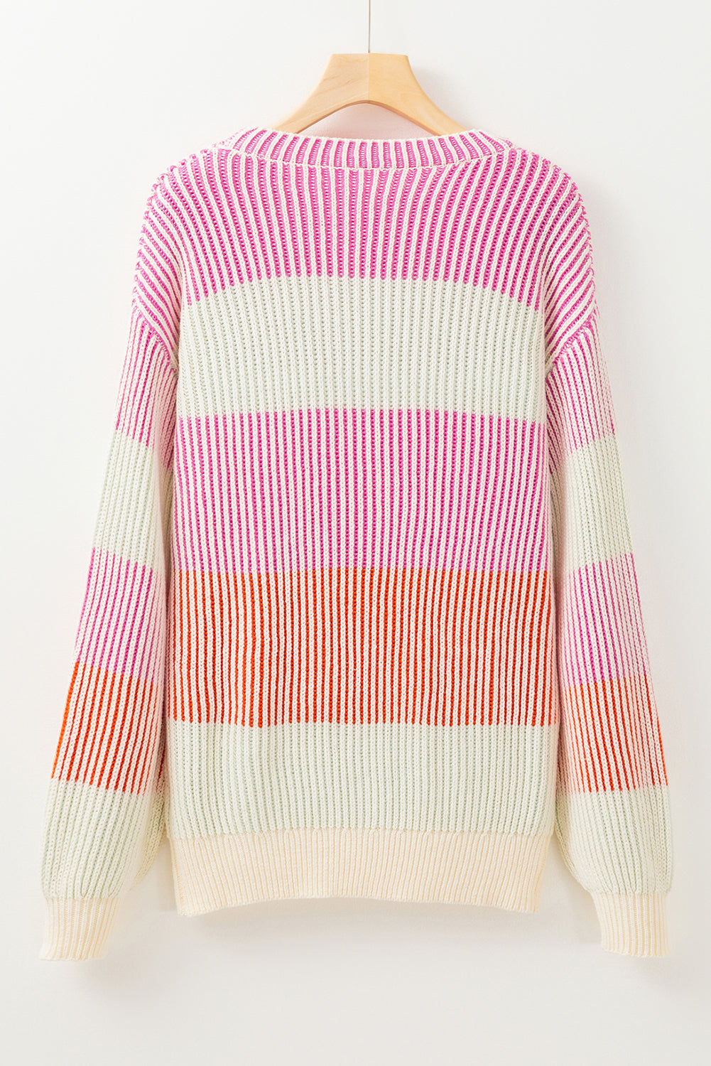 Pink Colorblock Textured Knit Bubble Sleeve Sweater Sweaters JT's Designer Fashion