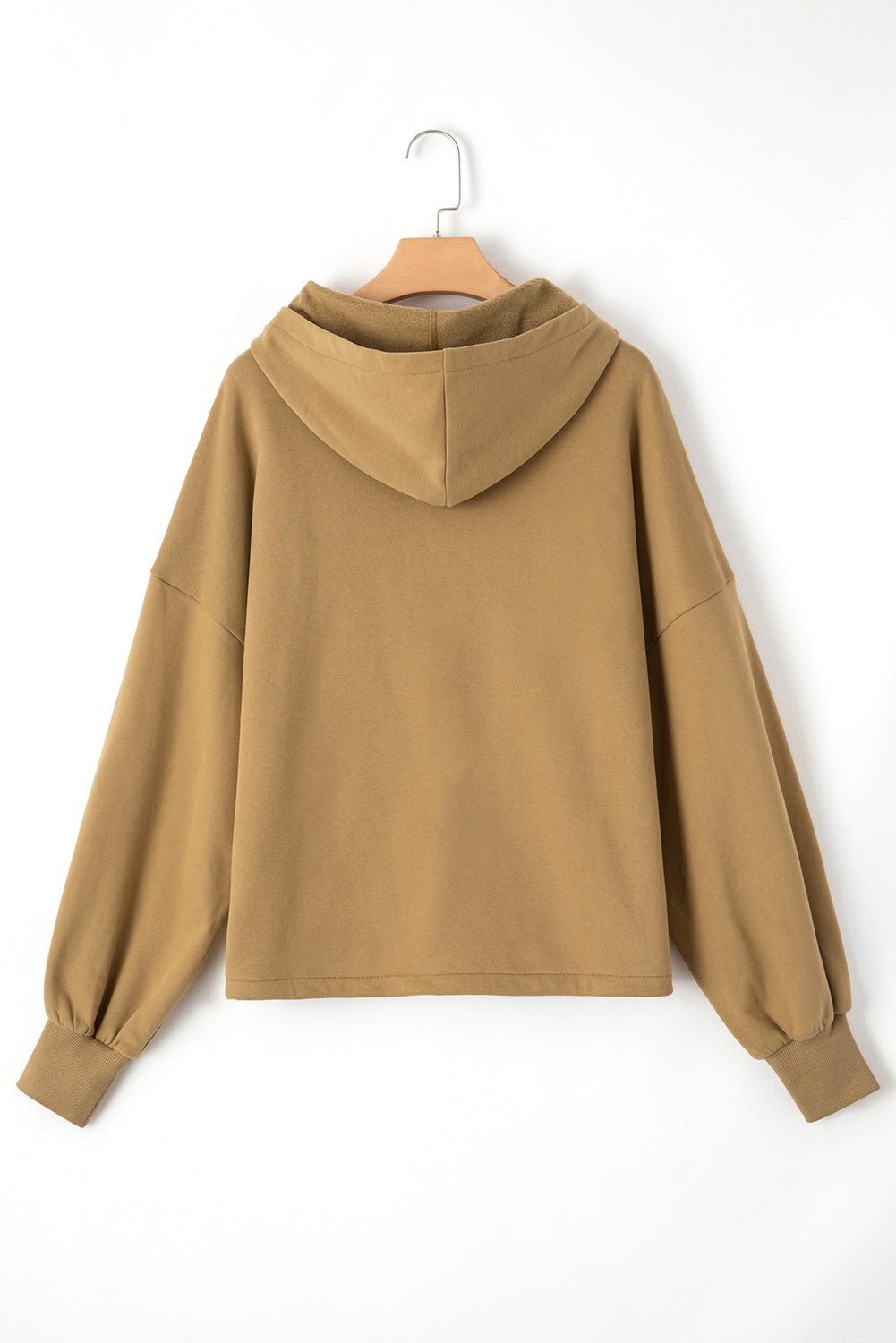 Brown Fleece Lined Half Zipper Kangaroo Pockets Loose Hoodie Sweatshirts & Hoodies JT's Designer Fashion