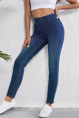 Ashleigh Blue Multiple Pockets Straight Leg Washed Stretchy Knit Casual Jeans Jeans JT's Designer Fashion