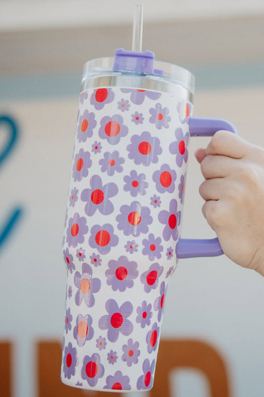 Orchid Petal Flower Print Handle Stainless Steel Portable Cup 40oz Tumblers JT's Designer Fashion