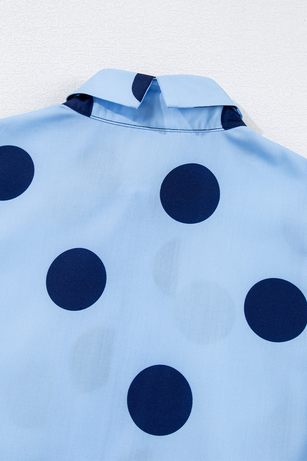 Sky Blue Polka Dot Print Ruffled Short Sleeve Buttoned Collared Blouse Blouses & Shirts JT's Designer Fashion