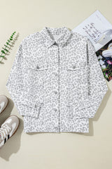 White Leopard Printed Flap Pocket Denim Jacket Denim Jackets JT's Designer Fashion
