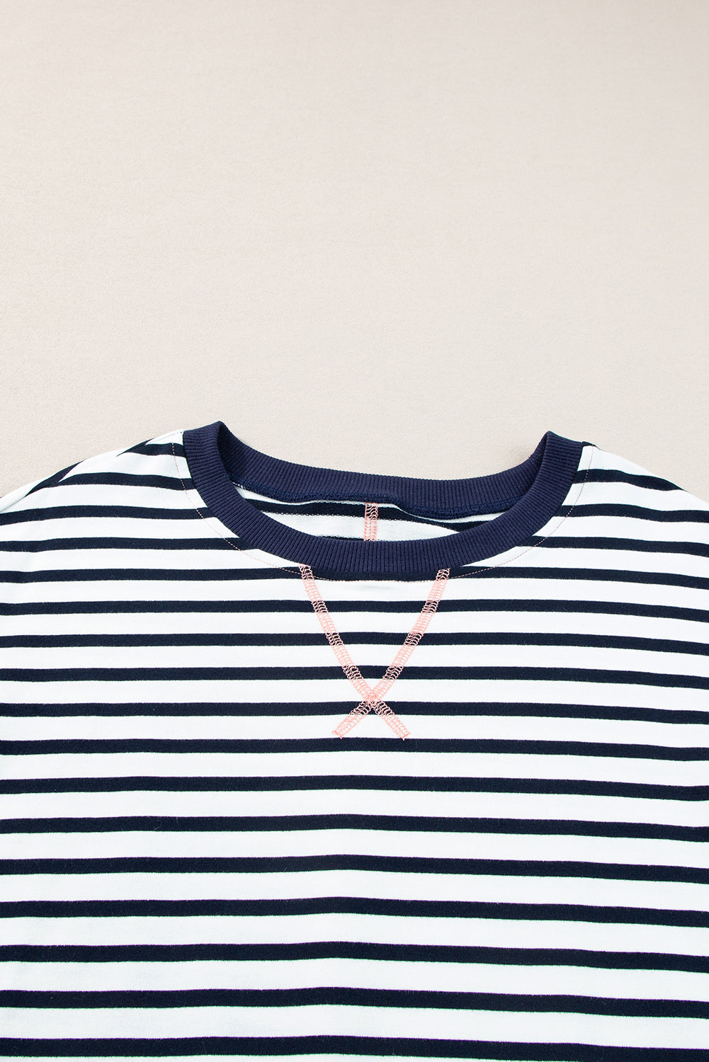 White Stripe Color Block Exposed Seam Loose Fit Sweatshirt Sweatshirts & Hoodies JT's Designer Fashion