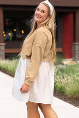 Apricot Color Block Patchwork Ruffled Plus Size Mini Dress Plus Size Mini Dresses JT's Designer Fashion