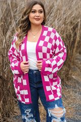 Bonbon Checkered Pattern Open Front Plus Size Cardigan Plus Size Sweaters & Cardigans JT's Designer Fashion