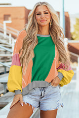 Dark Green Colorblock Patchwork Exposed Stitching Oversize Top Long Sleeve Tops JT's Designer Fashion