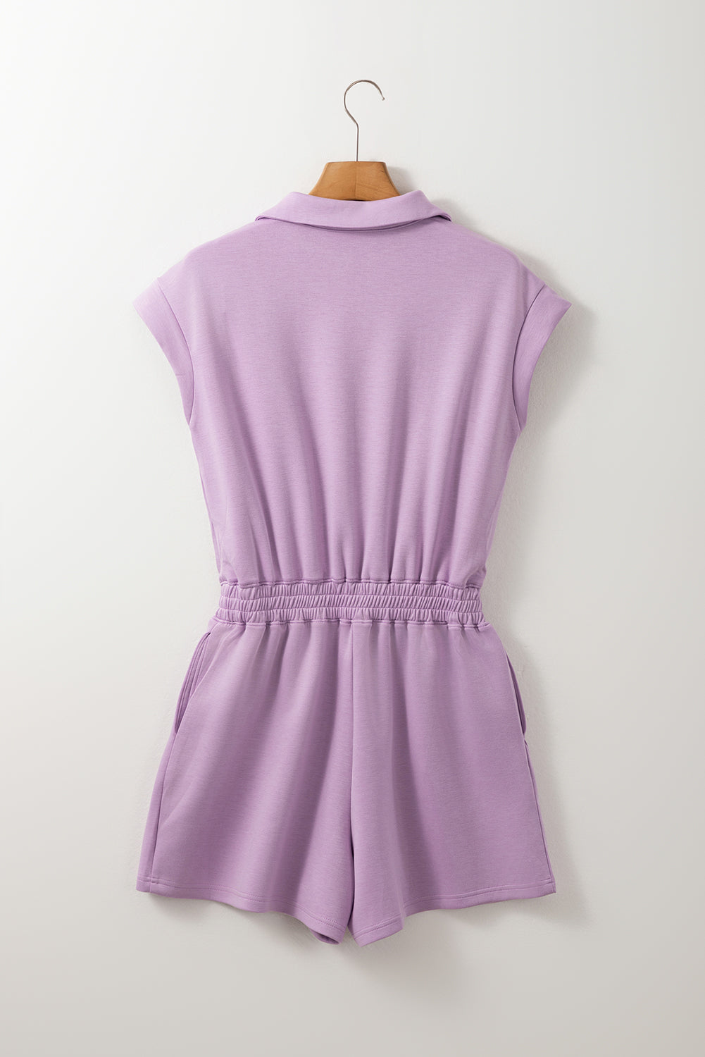 Orchid Bouquet Short Sleeve Zipper Collared Elastic High Waist Romper Jumpsuits & Rompers JT's Designer Fashion