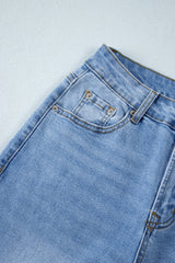 Dusk Blue Raw Hem Straight Leg Loose High Waist Jeans Jeans JT's Designer Fashion