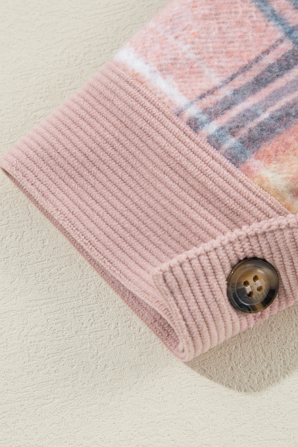 Light Pink Plaid Corduroy Patchwork Chest Pocket Shacket Plaid Shackets JT's Designer Fashion