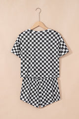 Black Checkerboard T Shirt and High Waist Skorts 2 Piece Outfit Short Sets JT's Designer Fashion