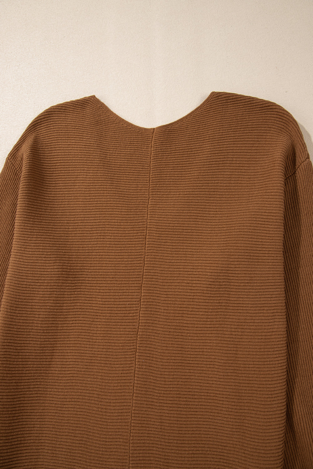 Camel Ribbed Knit Drop Sleeve V Neck Loose Fit Sweater Sweaters JT's Designer Fashion