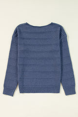 Real Teal Boat Neck Drop Shoulder Pointelle Knit Sweater Sweaters JT's Designer Fashion