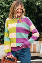 Green Stripe Drop Shoulder Ribbed Edge Casual Sweater Sweaters JT's Designer Fashion