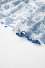 Blue Floral Ruffle Strap Square Neck Smocked Bodice Midi Dress Floral Dresses JT's Designer Fashion